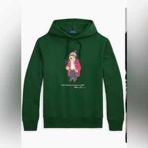🧸 Polo Ralph Lauren Polo Bear Fleece Hoodie ~ Vintage Pine Holiday ~ Large